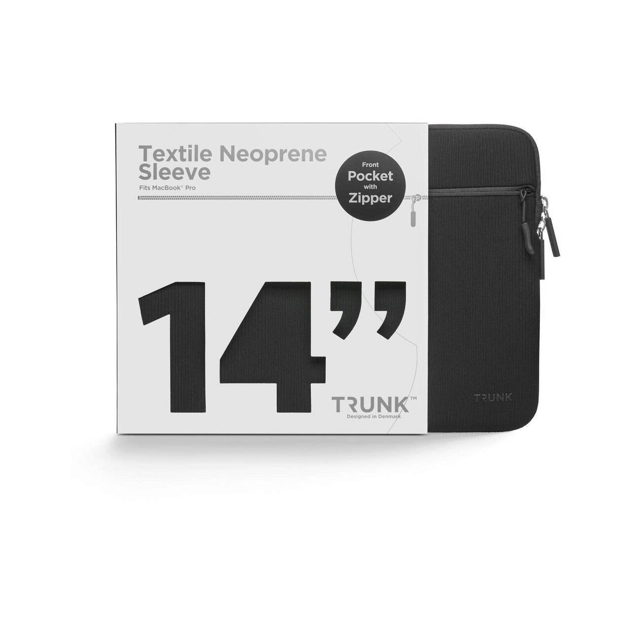 TRUNK Husă textilă pentru MacBook de 14 inchi cu buzunar Negru