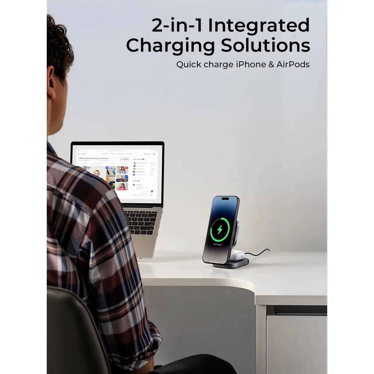 Suport de încărcare wireless pliabil magnetic AUKEY MagFusionL Qi2 2-în-1 de 15W