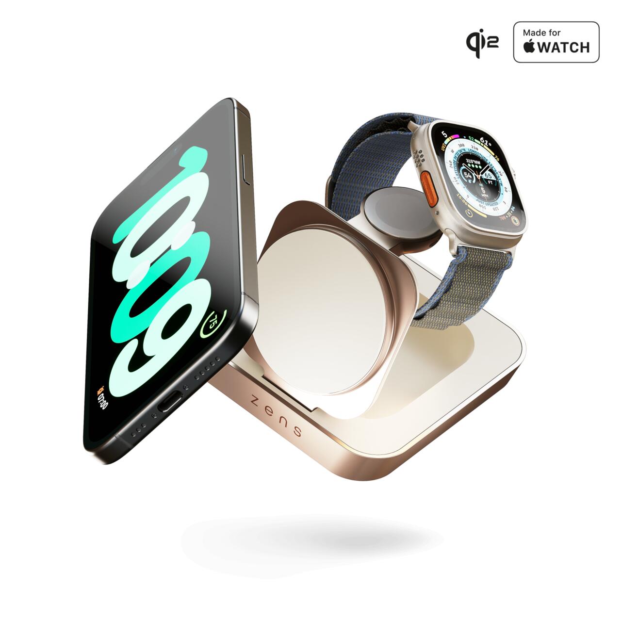 Zens încărcător wireless Nightstand Pro 2 Copper – încărcare rapidă pentru iPhone și Apple Watch
