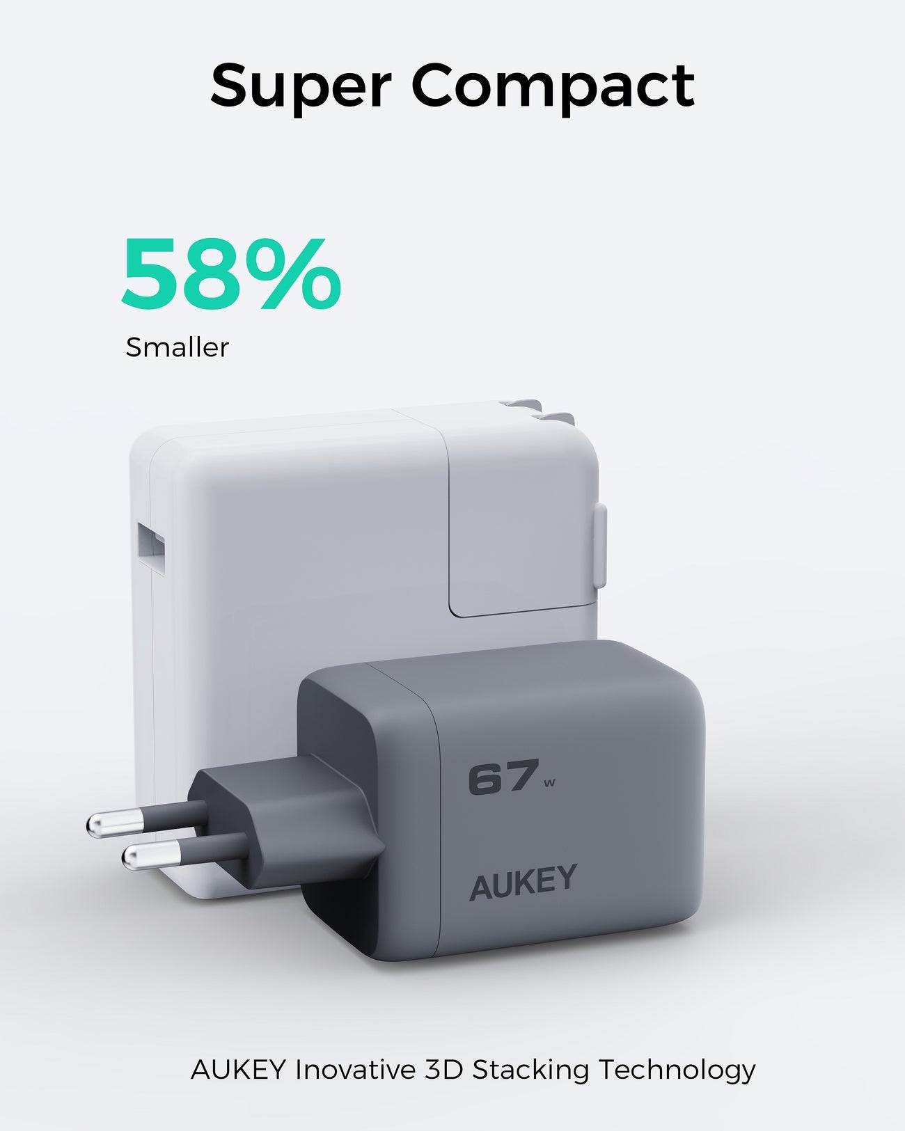 Încărcător de perete AUKEY PA-C3 Comet Mix 3 67W PD cu tehnologie GaN, gri închis