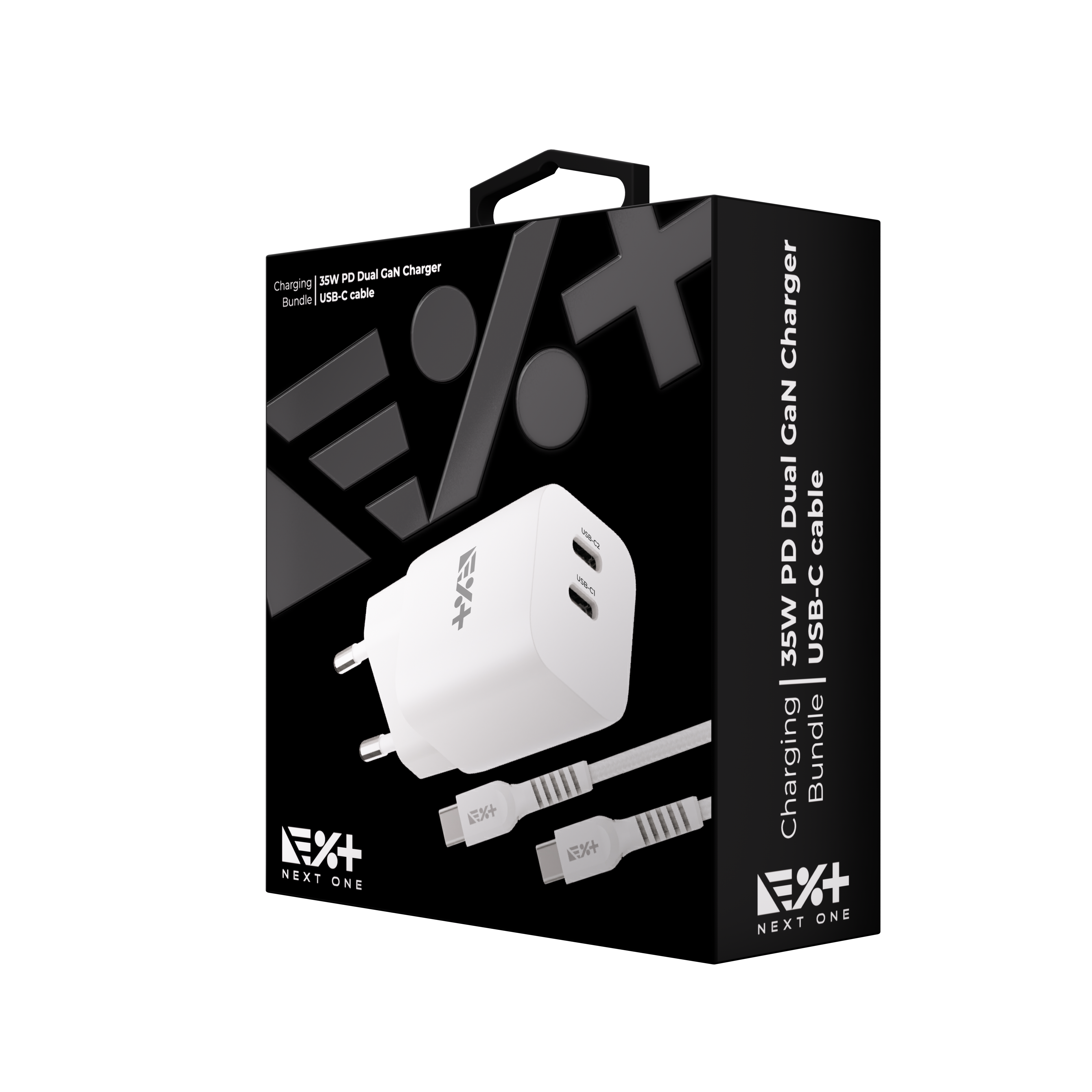 Pachet NOA: incarcator 35W GaN PD cu doua porturi si cablu USB-C