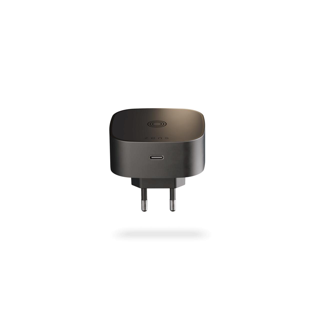Adaptor wireless Zens cu priză UE – încărcare de 15W + USB-C de 18W, design compact, Negru