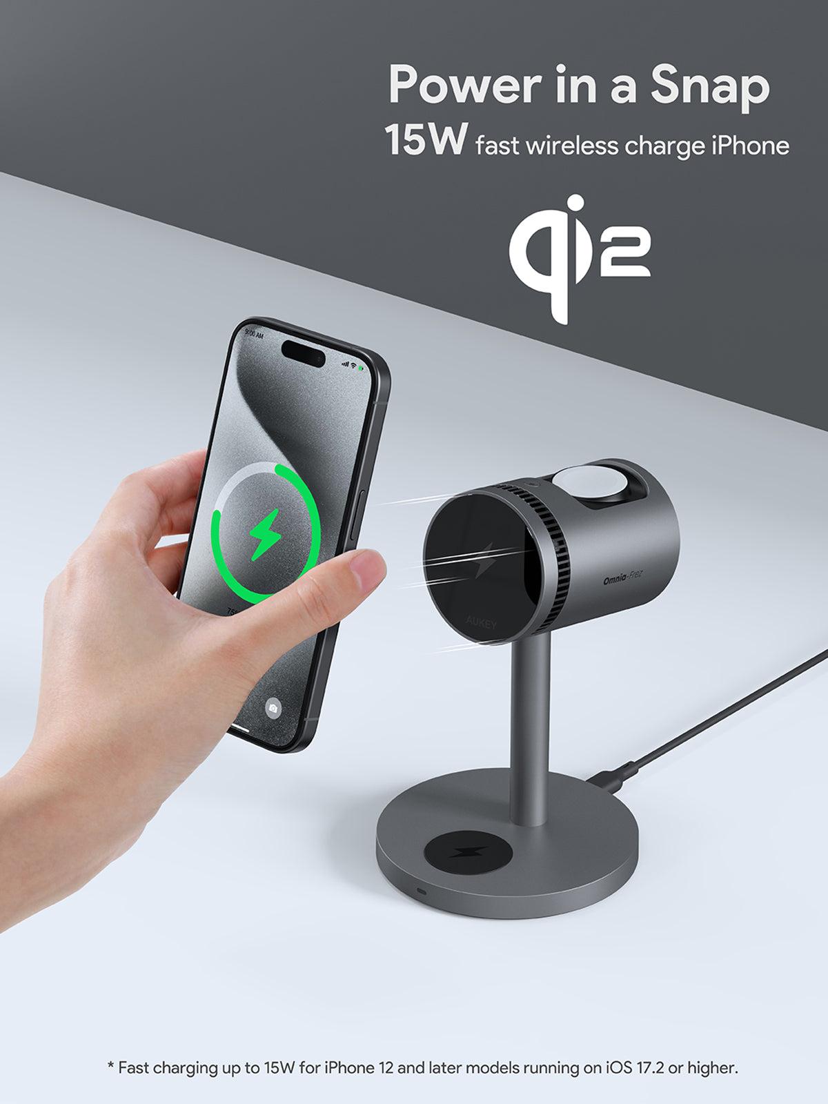 Încărcător wireless magnetic 3 în 1 de birou AUKEY LC-MC311, QI 2.0, 30W