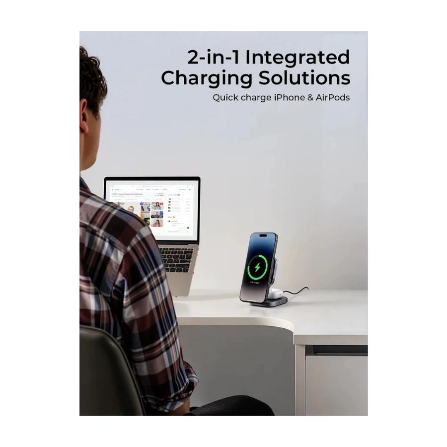 AUKEY MagFusion L Plus Încărcător wireless magnetic pliabil 2-în-1, 25W