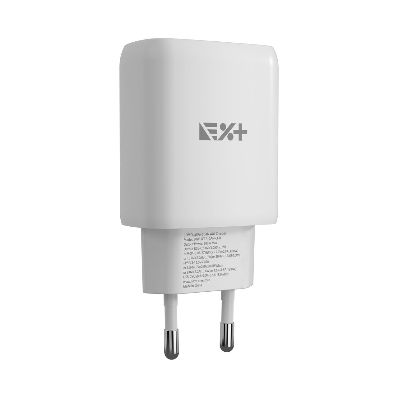 Încărcător de perete NOA 30W GaN, două porturi USB-C + USB-A Quick Charge, compatibilitate universală, alb