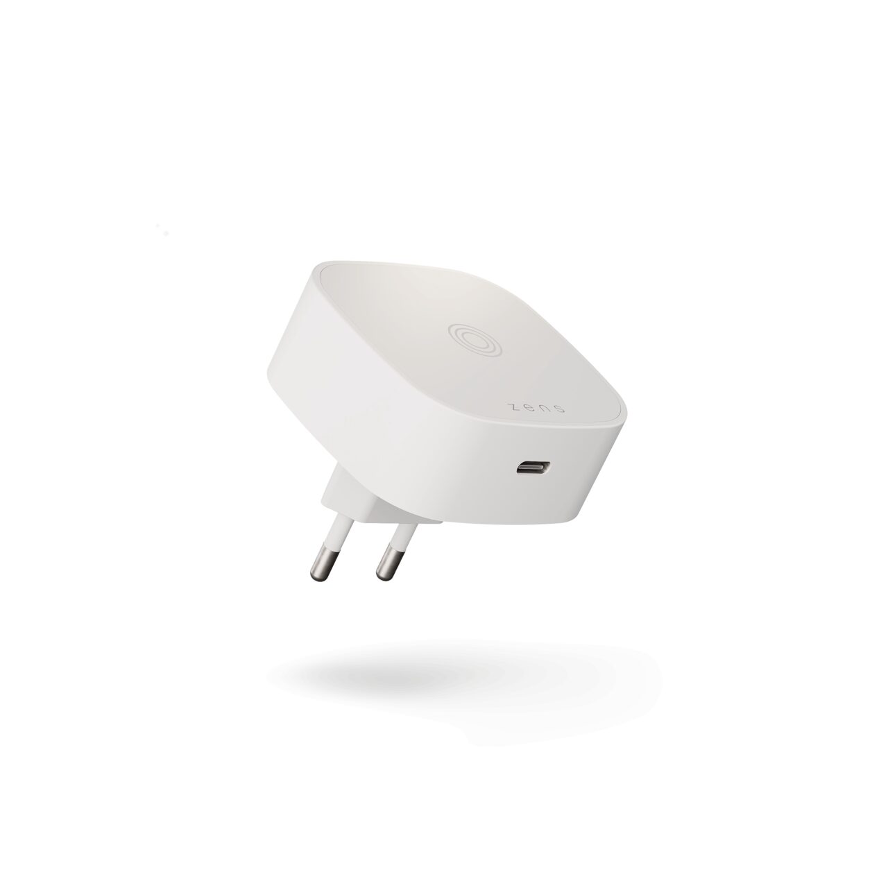 Adaptor wireless Zens cu ștecher UE – încărcare de 15 W + USB-C de 18 W, design compact, Alb