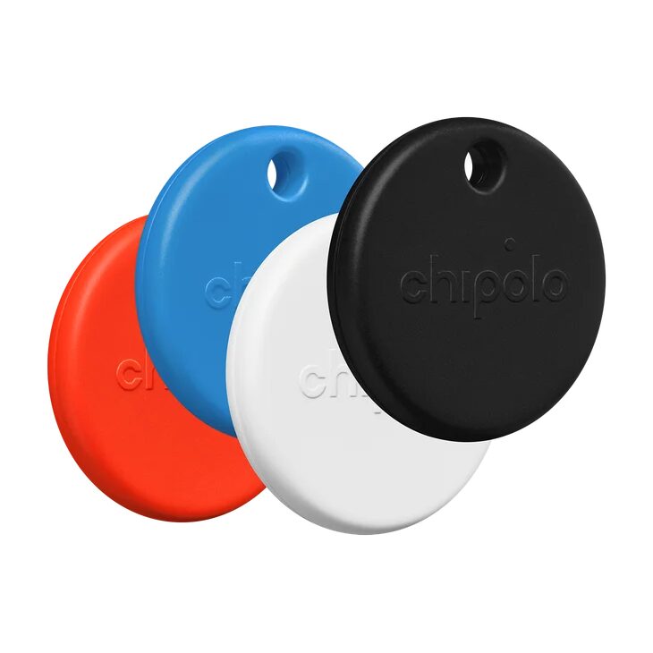 Chipolo POP 4 Pack – Set 4 trackere compatibile cu Apple Find My / Find Hub Android | Negru, Rosu, Alb, Albastru