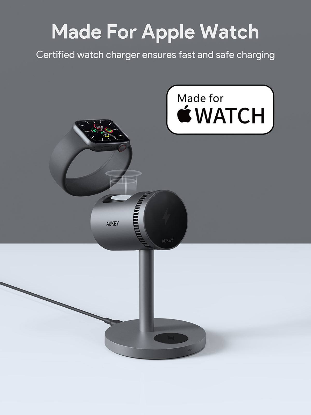 Încărcător wireless magnetic 3 în 1 de birou AUKEY LC-MC311, QI 2.0, 30W