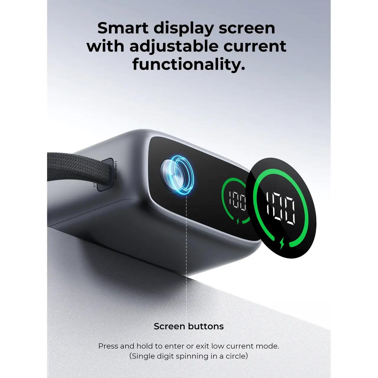 AUKEY Swivel Det-Duo Power Bank 20.000mAh, 65W, cu două cabluri USB-C integrate, Gri