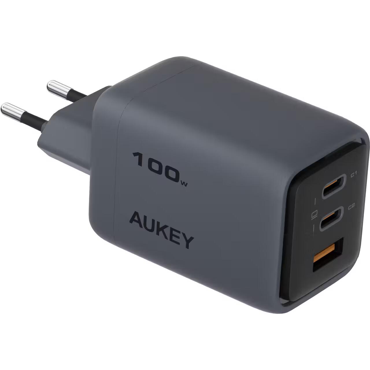 Încărcător AUKEY PA‑C5 Comet Mix3 100W (PD, PPS, QC5.0), 3 porturi, GaN, Gri