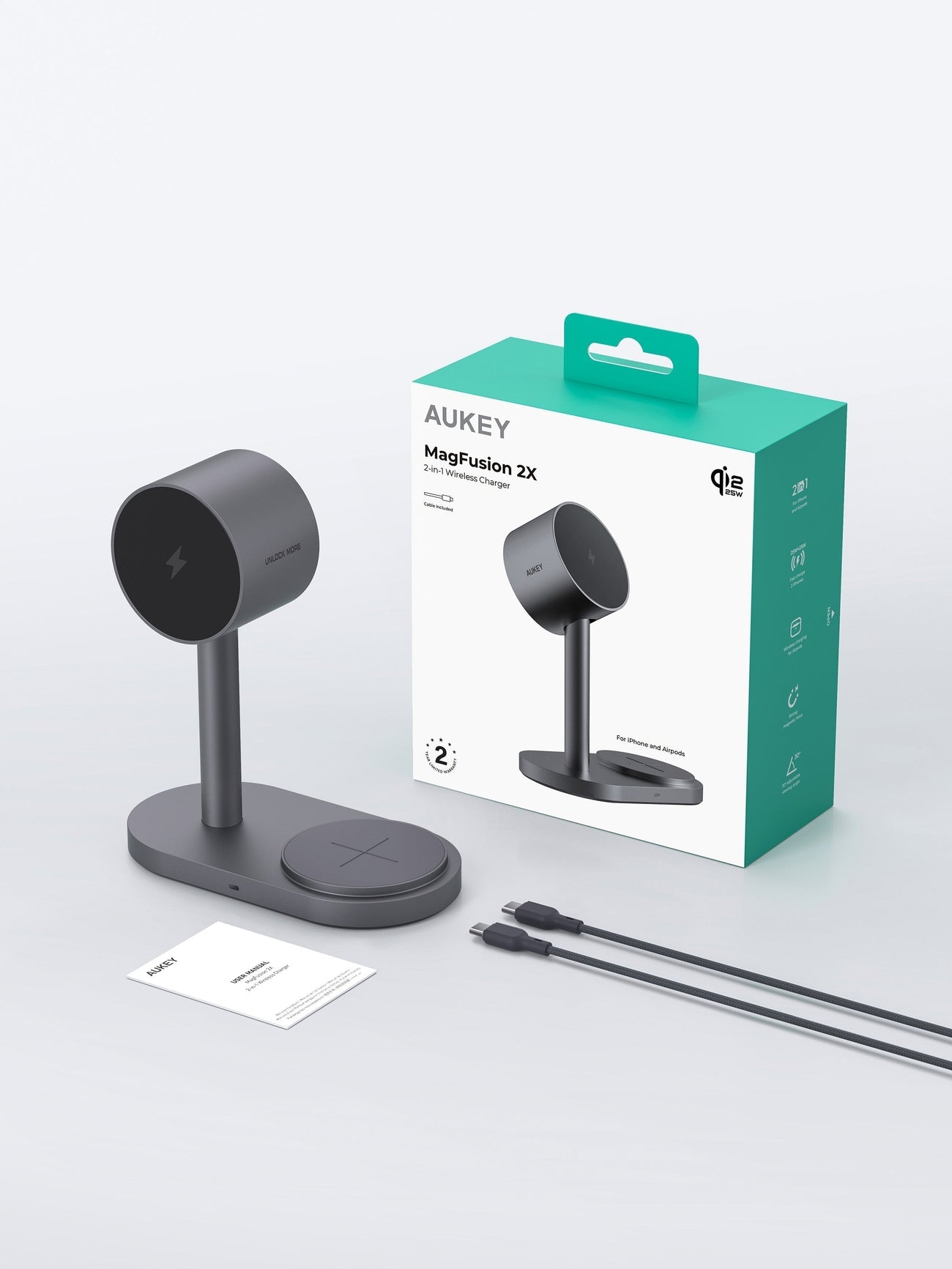 AUKEY MagFusion 2X Wireless Charging Station 2-in-1