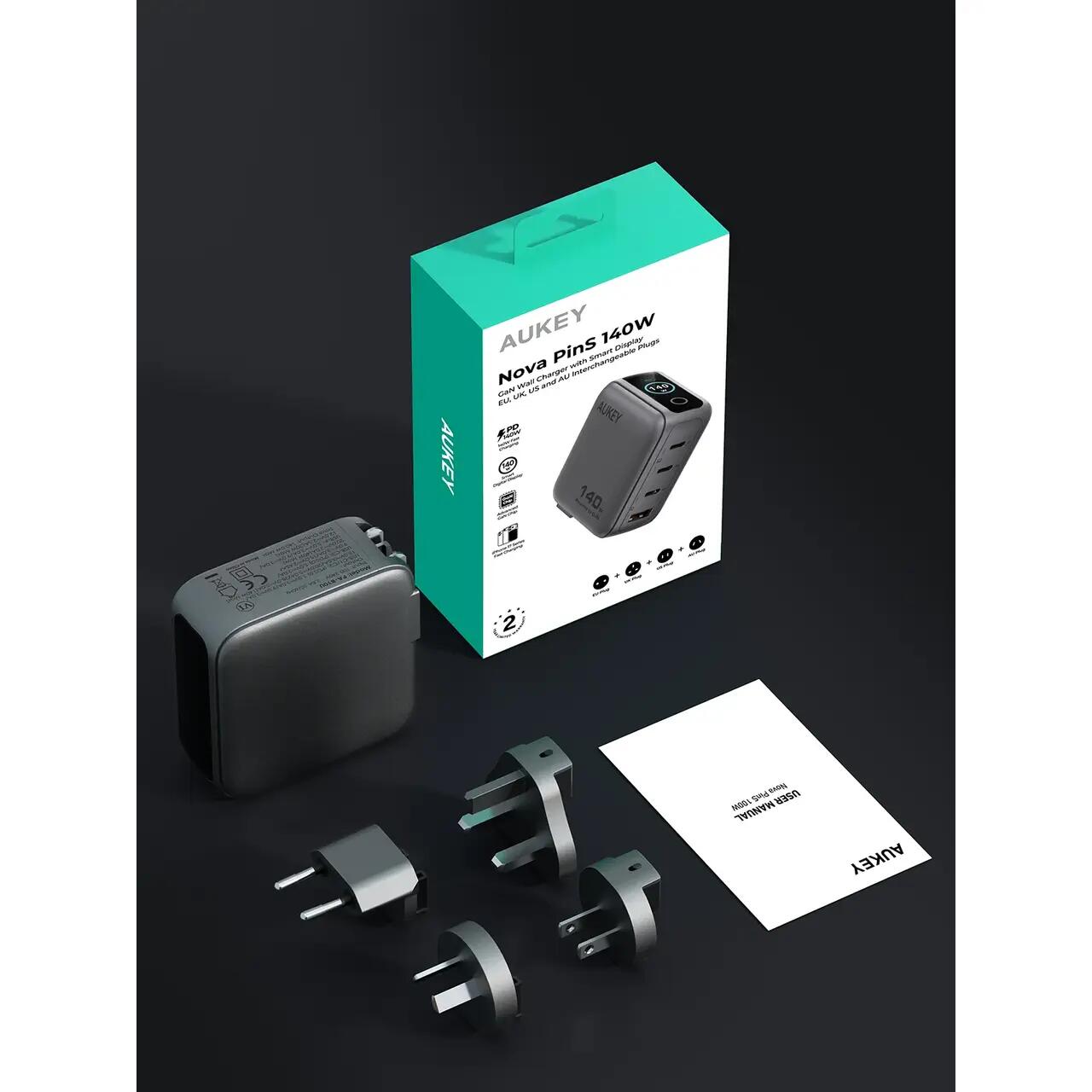 AUKEY Nova PinS Încărcător de perete GaN 140W cu afișaj inteligent
