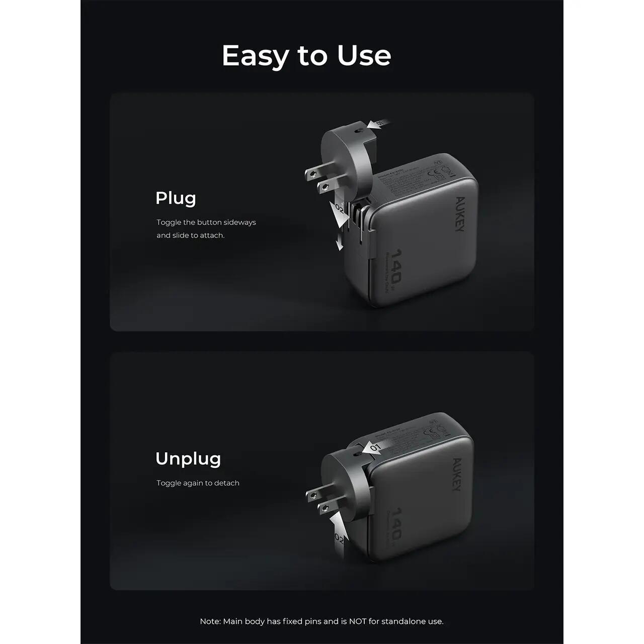AUKEY Nova PinS Încărcător de perete GaN 140W cu afișaj inteligent