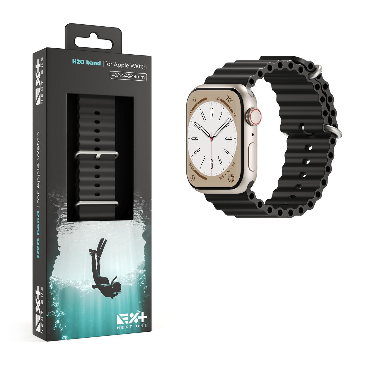 Curea NOA,  H2O Band pentru Apple Watch 45/49 mm, Negru