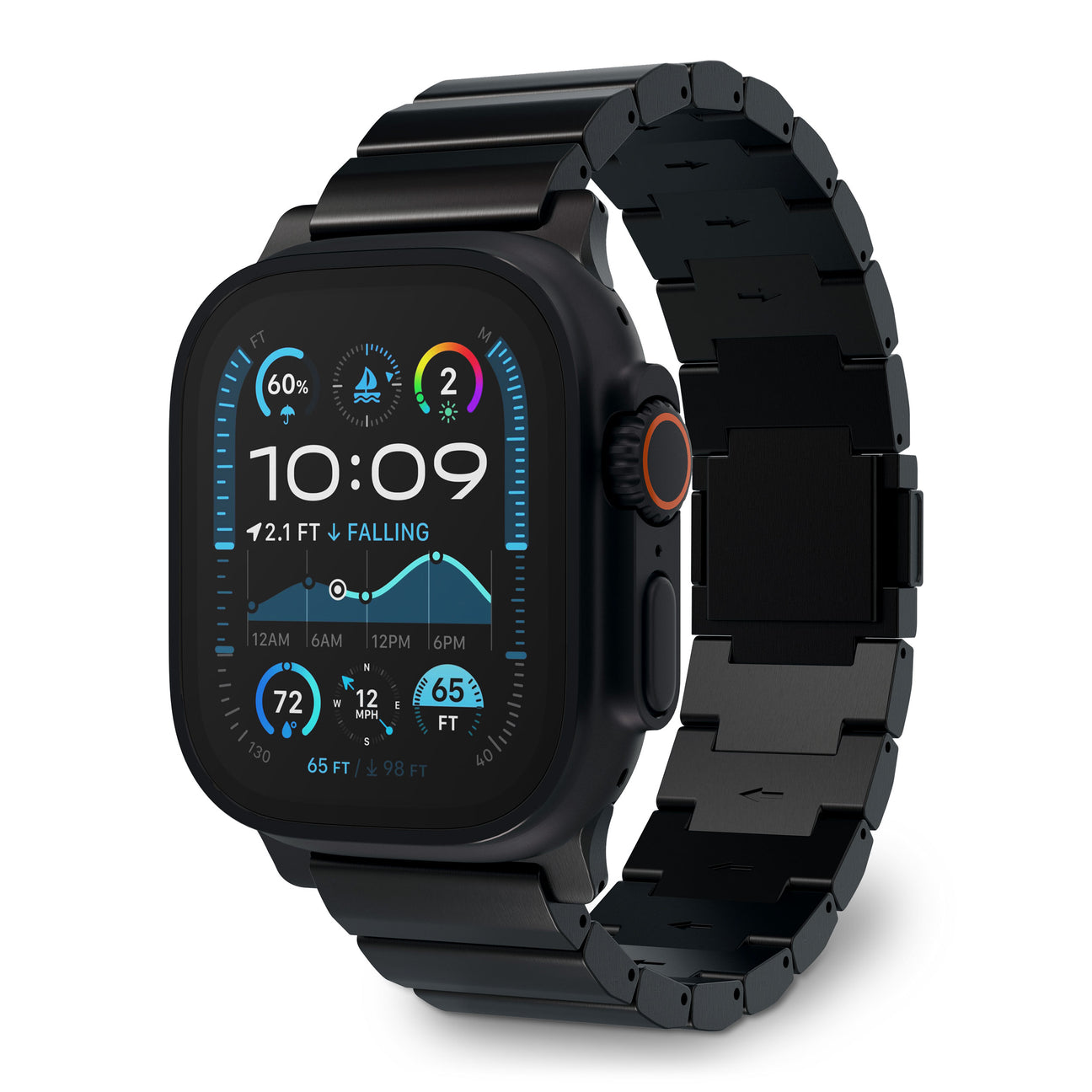 Curea smartwatch DECODED Titanium Traction pentru Apple Watch 44/45/46/49 mm, Titan, Închidere magnetică, Negru