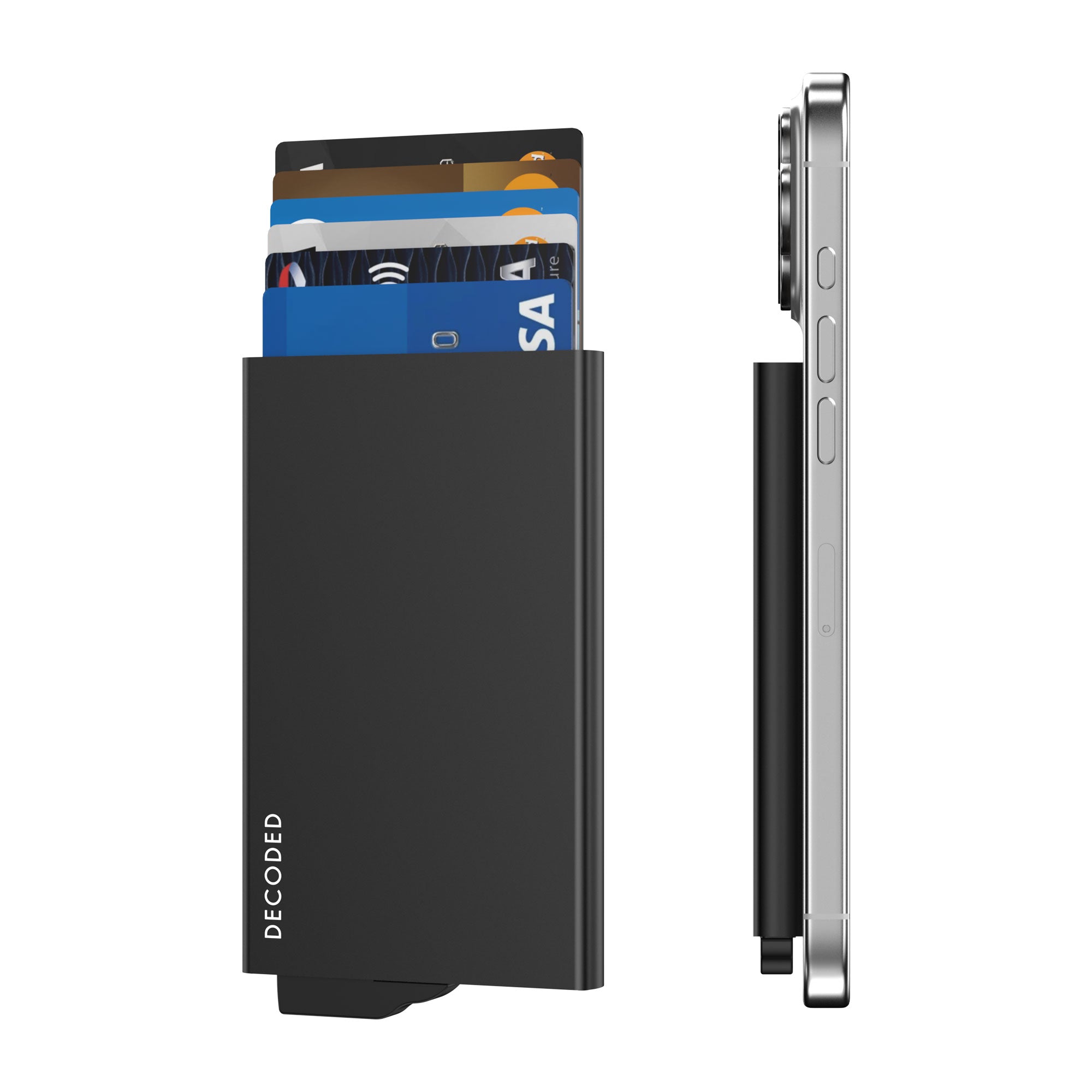 Portcard magnetic din aluminiu Decoded Slim cu MagSafe - Negru