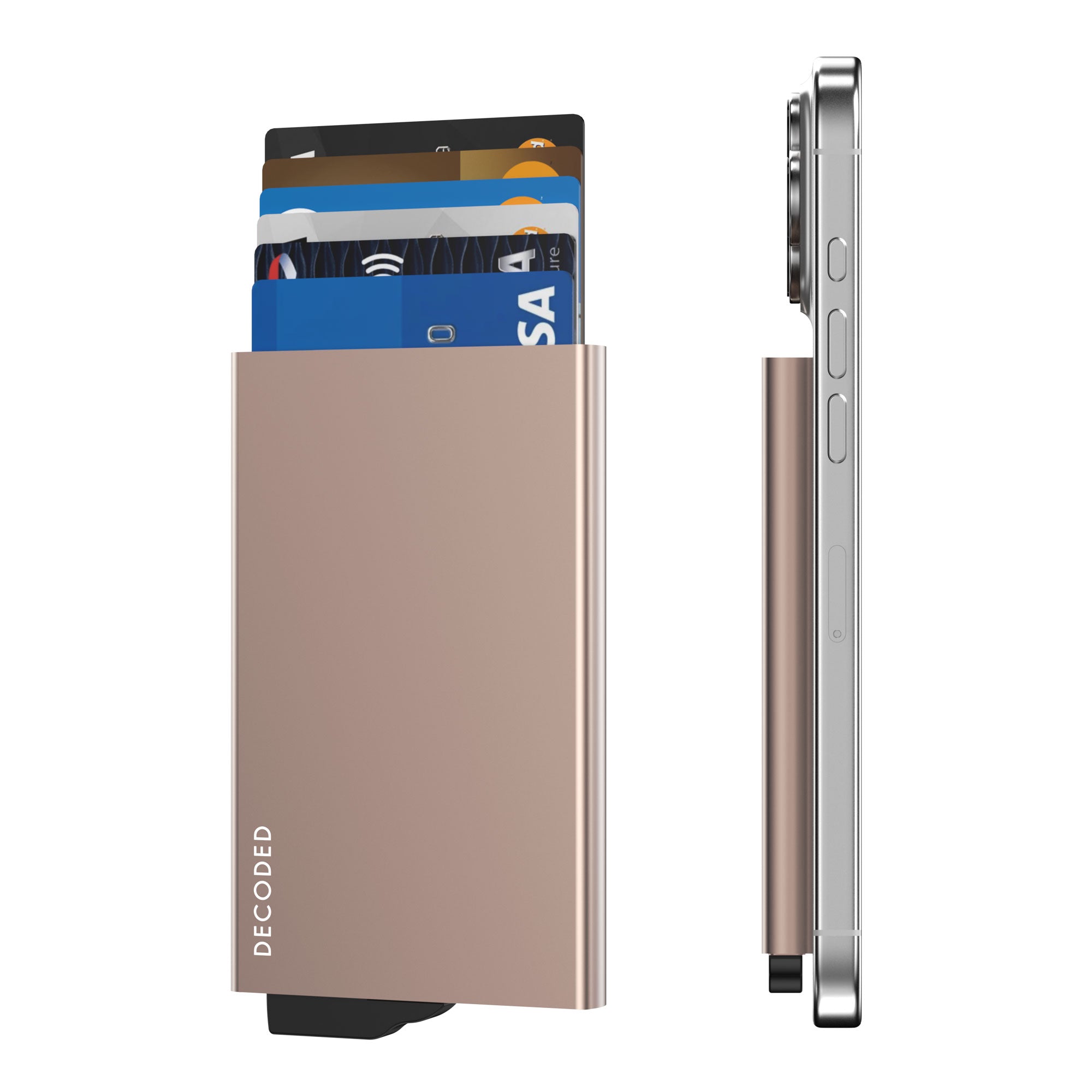 Portofel magnetic subțire din aluminiu, Decoded, cu MagSafe – Auriu-Deșert