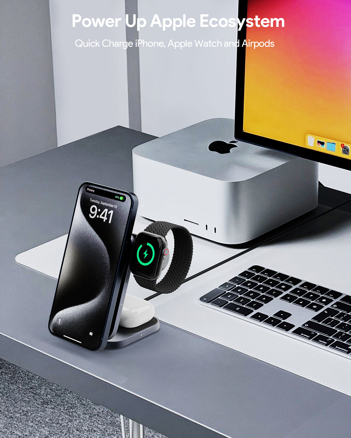 Încărcător wireless magnetic pliabil AUKEY LC-MC312 3-în-1, QI 2.0, 30W