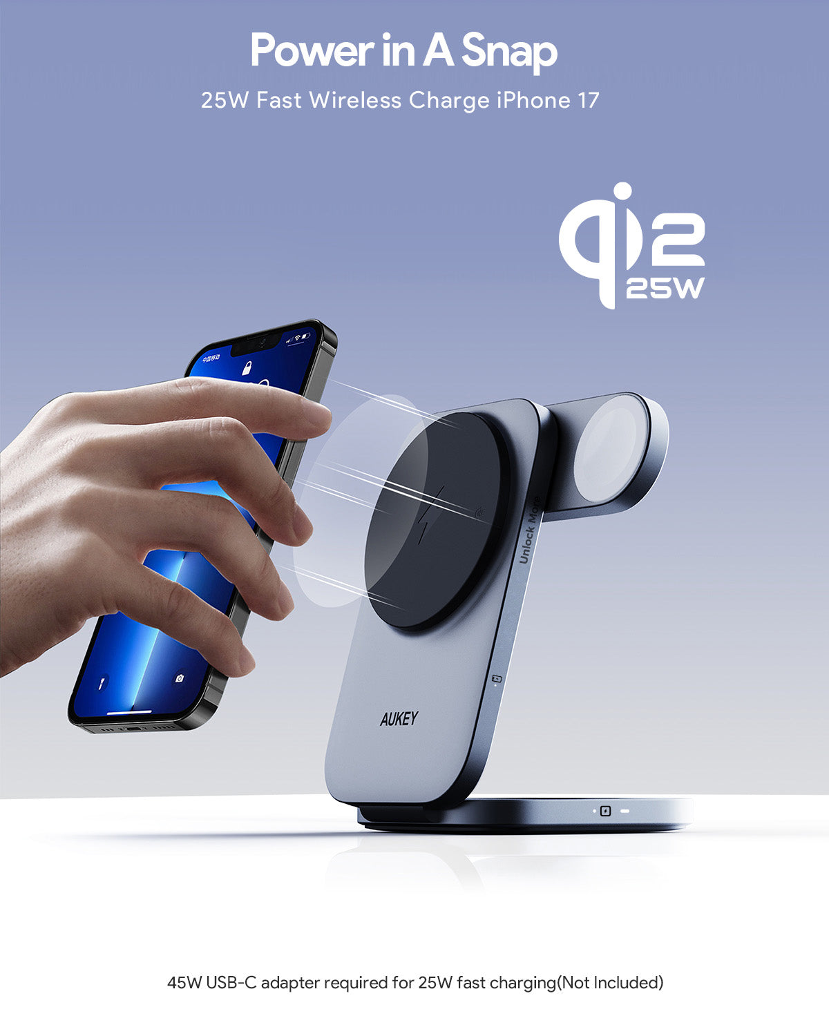 Încărcător wireless magnetic pliabil AUKEY LC-MC312 3-în-1, QI 2.0, 30W