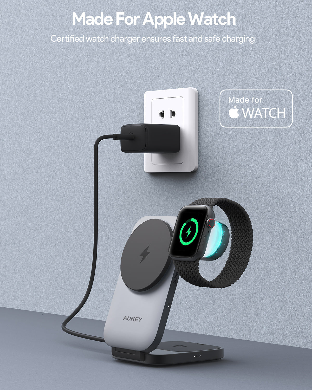 Încărcător wireless magnetic pliabil AUKEY LC-MC312 3-în-1, QI 2.0, 30W