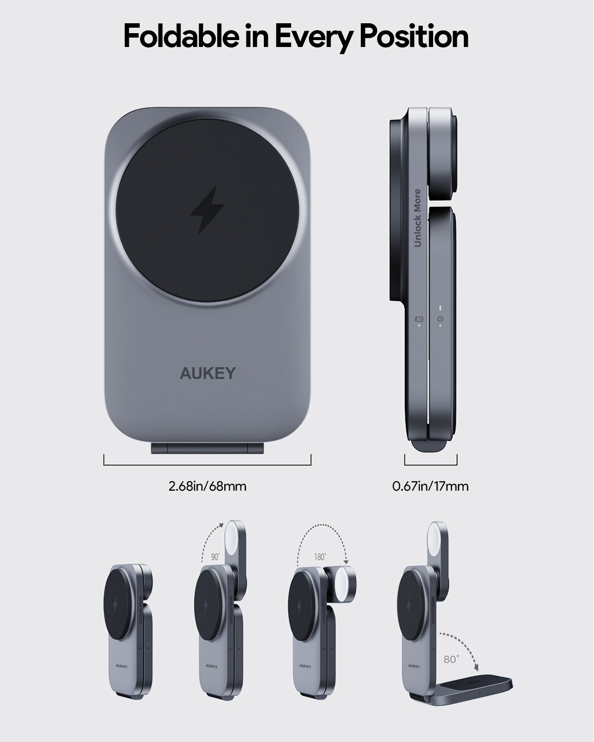 Încărcător wireless magnetic pliabil AUKEY LC-MC312 3-în-1, QI 2.0, 30W
