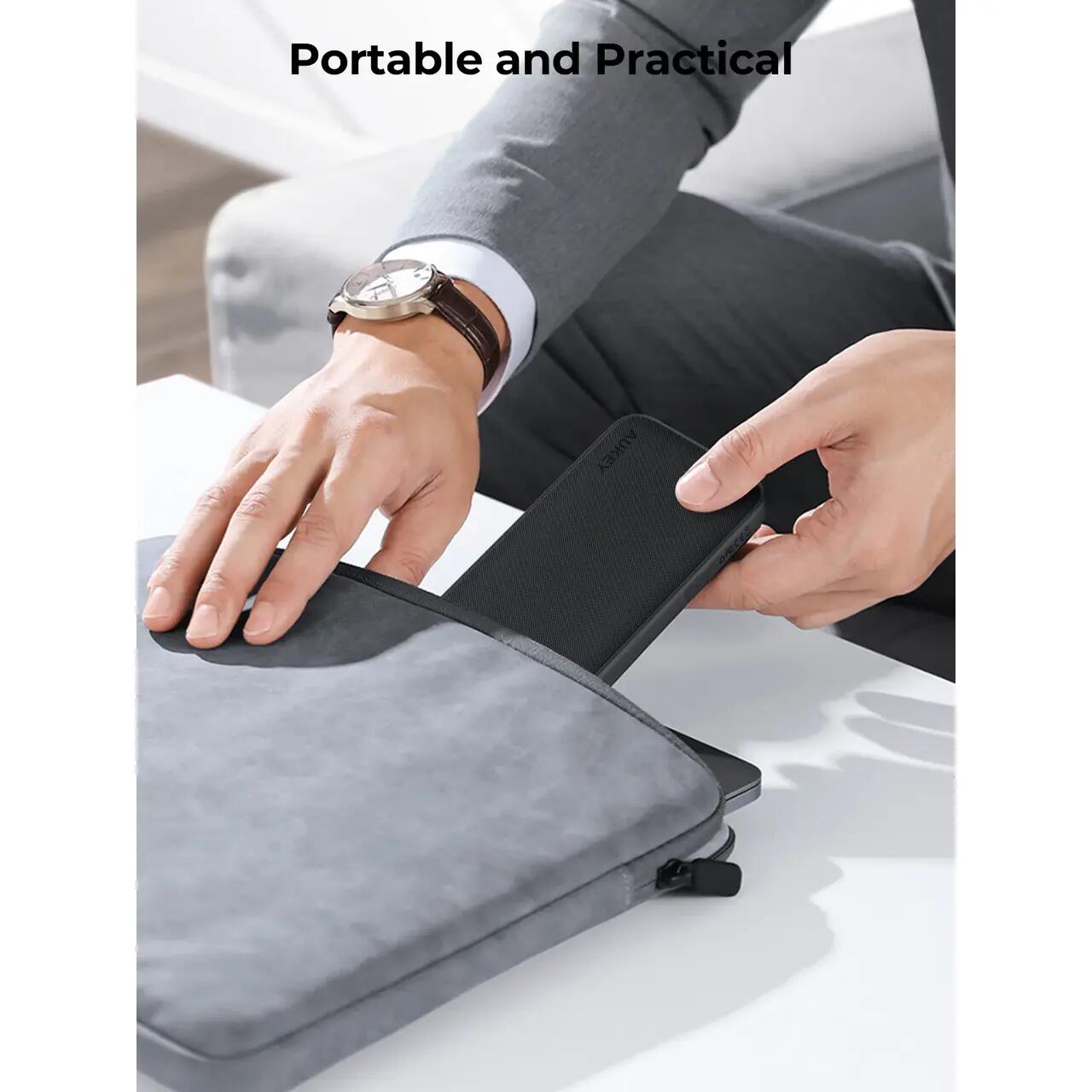 Baterie externă, Powerbank AUKEY SparkGo 10000mAh – încărcare rapidă 15W, portabilă și subțire, Gri