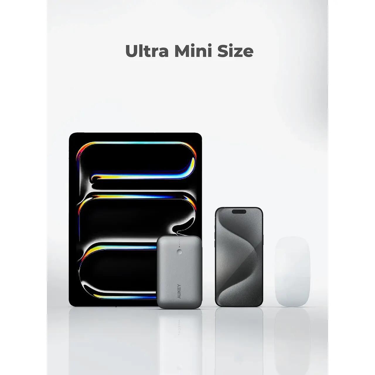 Baterie externă, Powerbank AUKEY Spark Mini 20000mAh – încărcare rapidă 22.5W, ultra-compactă, Gri