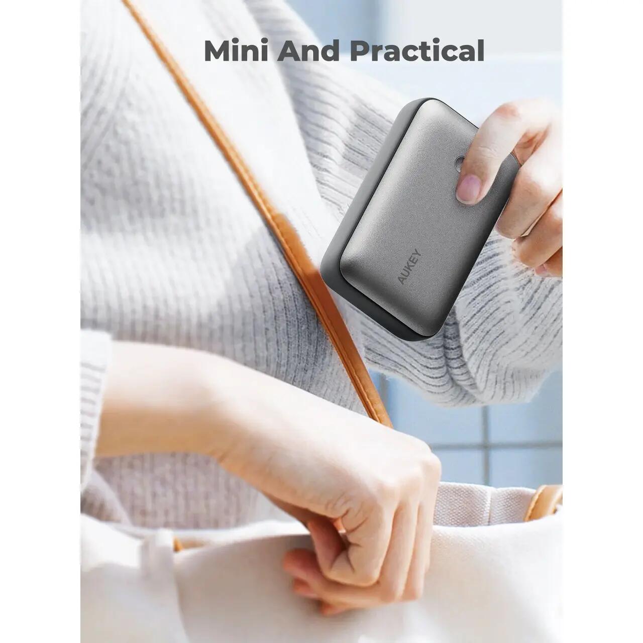 Baterie externă, Powerbank AUKEY Spark Mini 20000mAh – încărcare rapidă 22.5W, ultra-compactă, Gri
