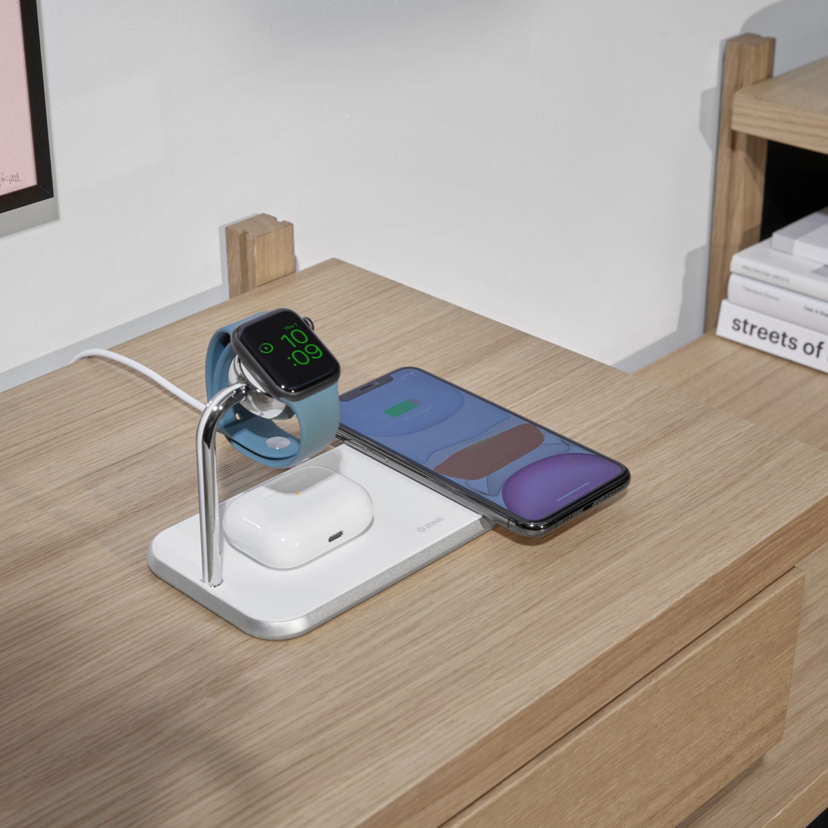 ZENS Dual + Watch Aluminium Wireless Charger – Încărcător wireless pentru 3 dispozitive