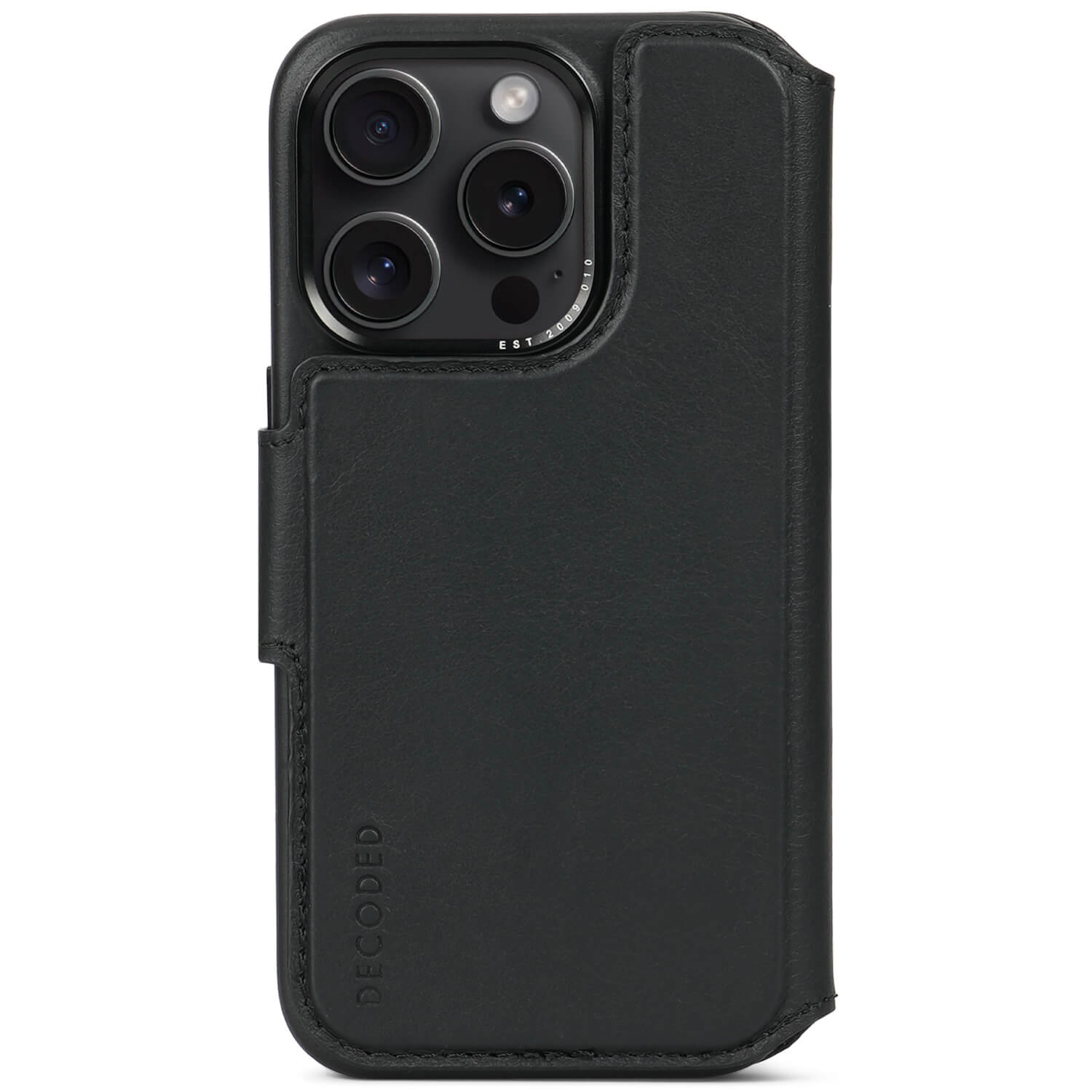 Husa din piele cu portofel Decoded detasabil pentru iPhone 15 | Negru
