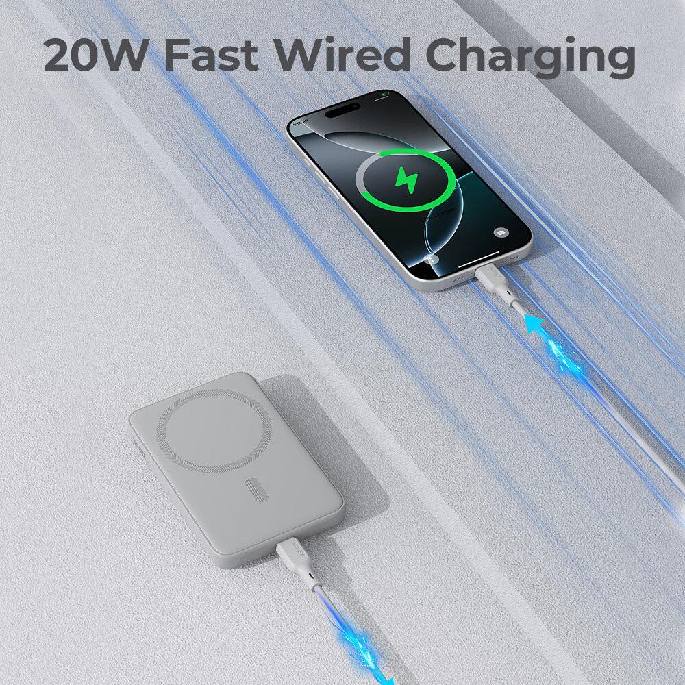Baterie externă, Powerbank AUKEY 5000mAh MagSafe – încărcare wireless 15W + PD 20W, compactă și magnetică