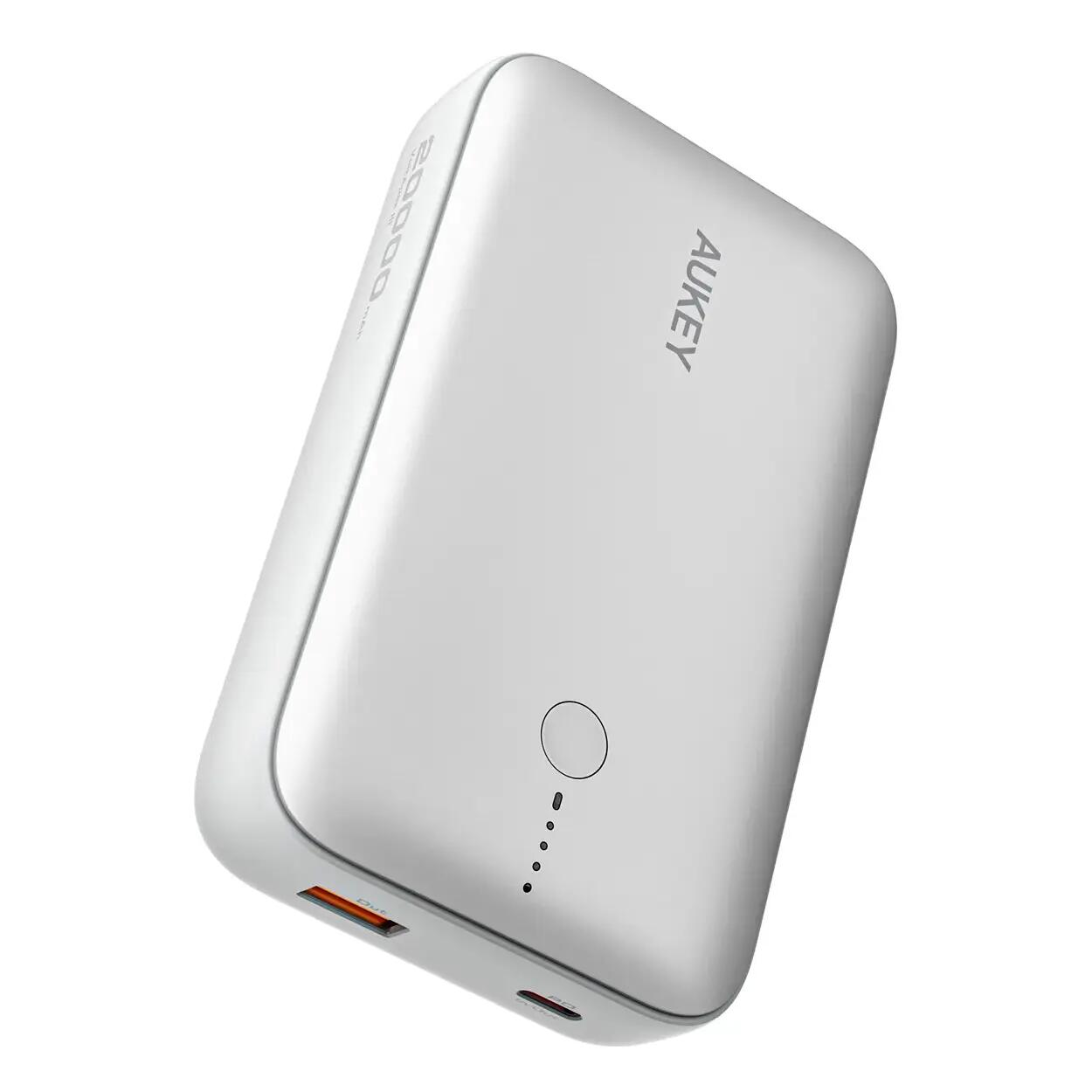 Baterie externă, Powerbank AUKEY Spark Mini 20000mAh – încărcare rapidă 22.5W, ultra-compactă, Alb