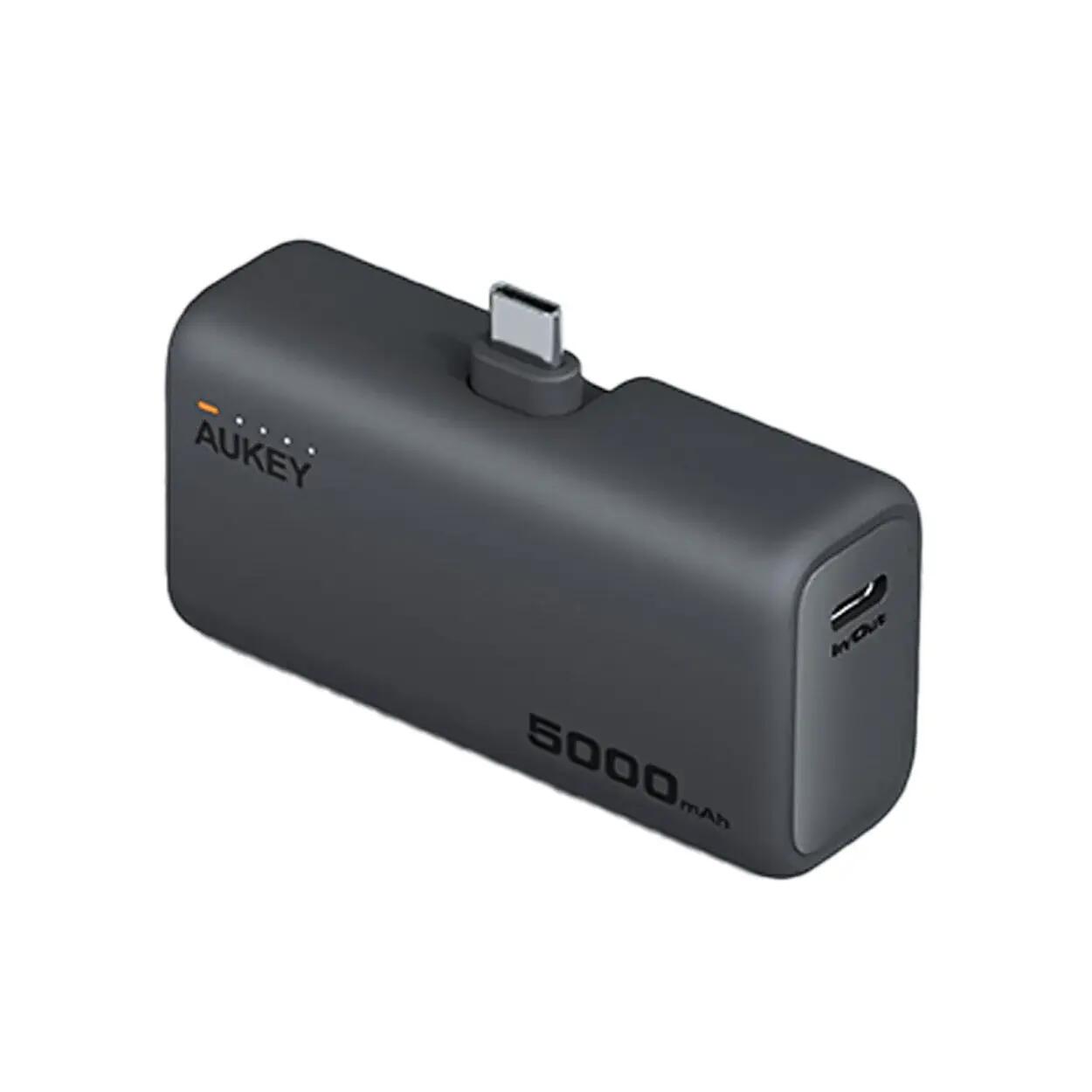 Baterie externă, Powerbank AUKEY Spark Mini 5000mAh – încărcare rapidă 22.5W cu conector USB-C pliabil, Gri