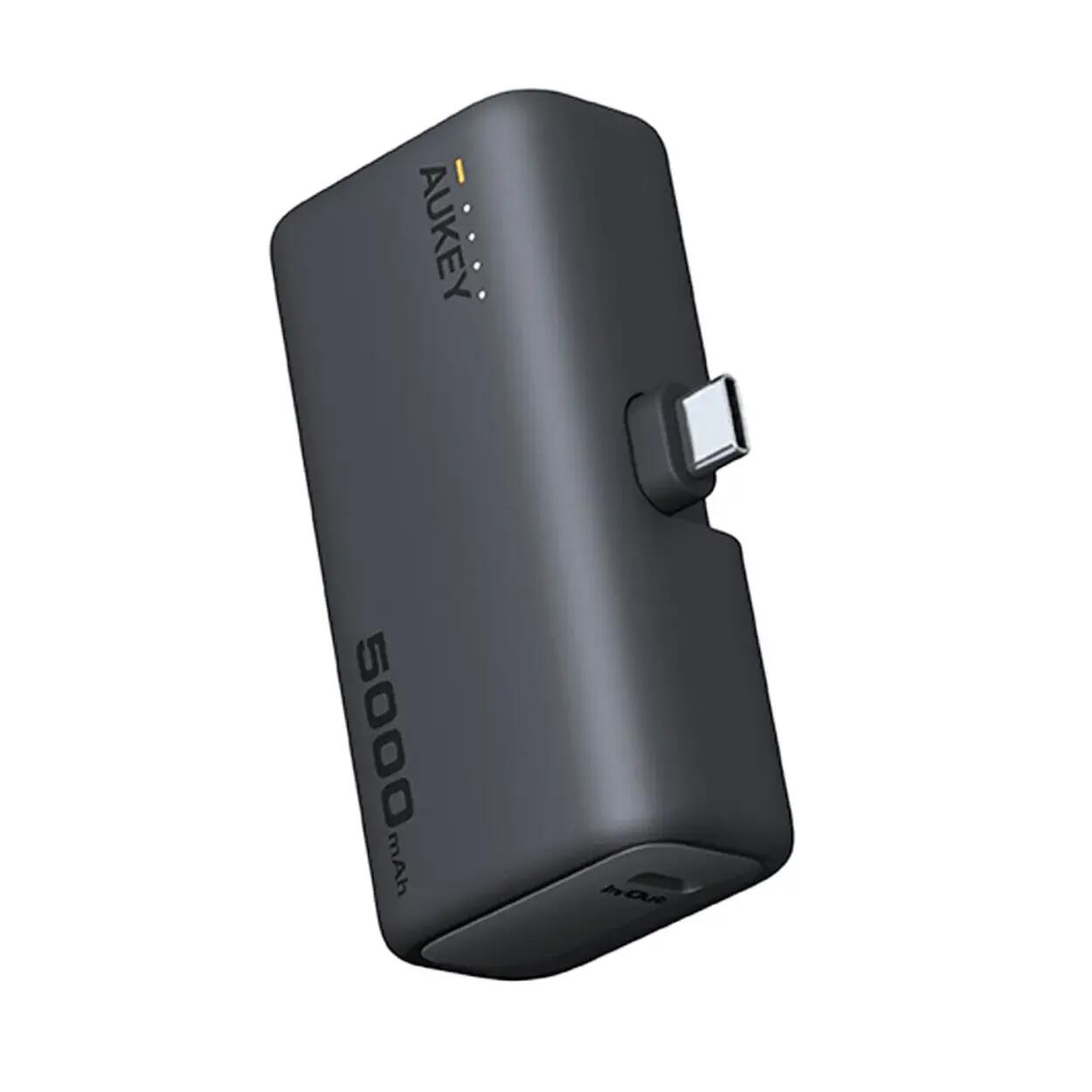Baterie externă, Powerbank AUKEY Spark Mini 5000mAh – încărcare rapidă 22.5W cu conector USB-C pliabil, Gri