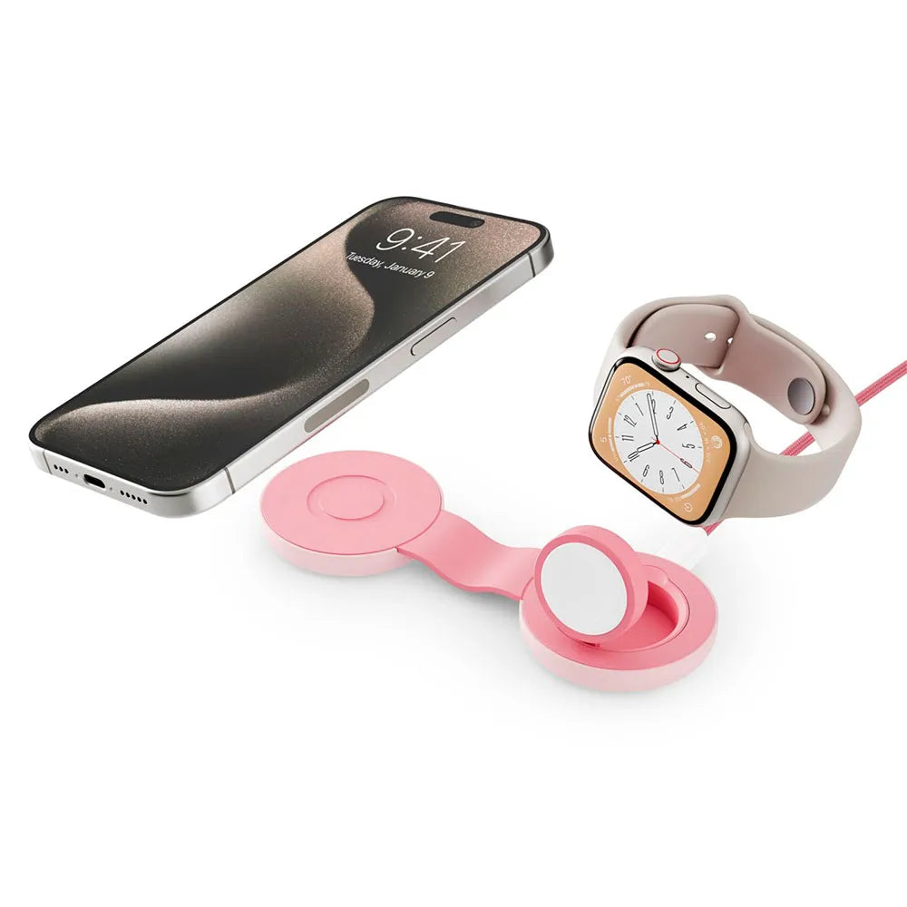 Încărcător wireless Twelve South ButterFly SE 2-în-1 Qi2 pentru iPhone, Apple Watch și AirPods, Roz