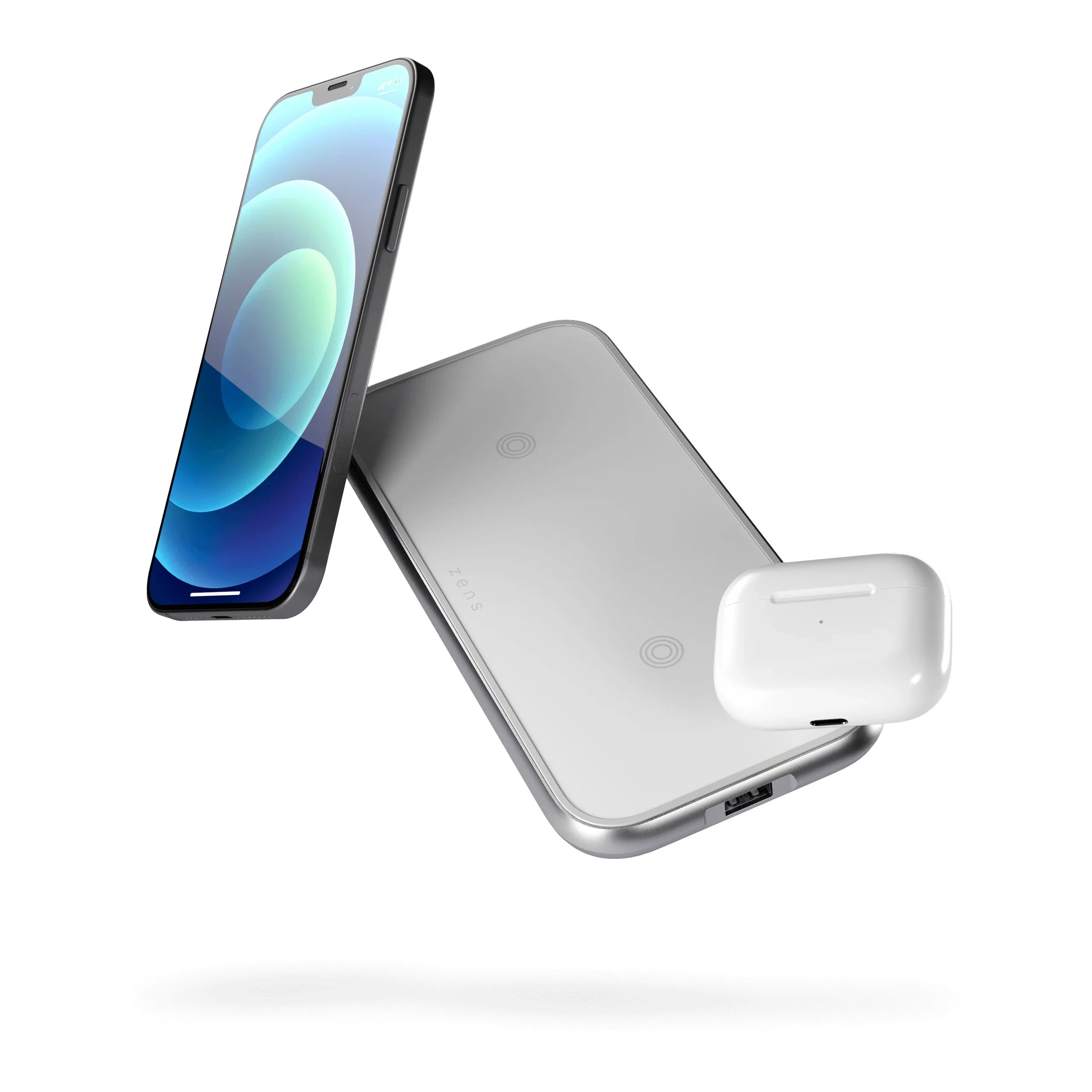 Încărcător wireless dublu Zens din aluminiu – încărcare rapidă de 20 W pentru două dispozitive, Alb