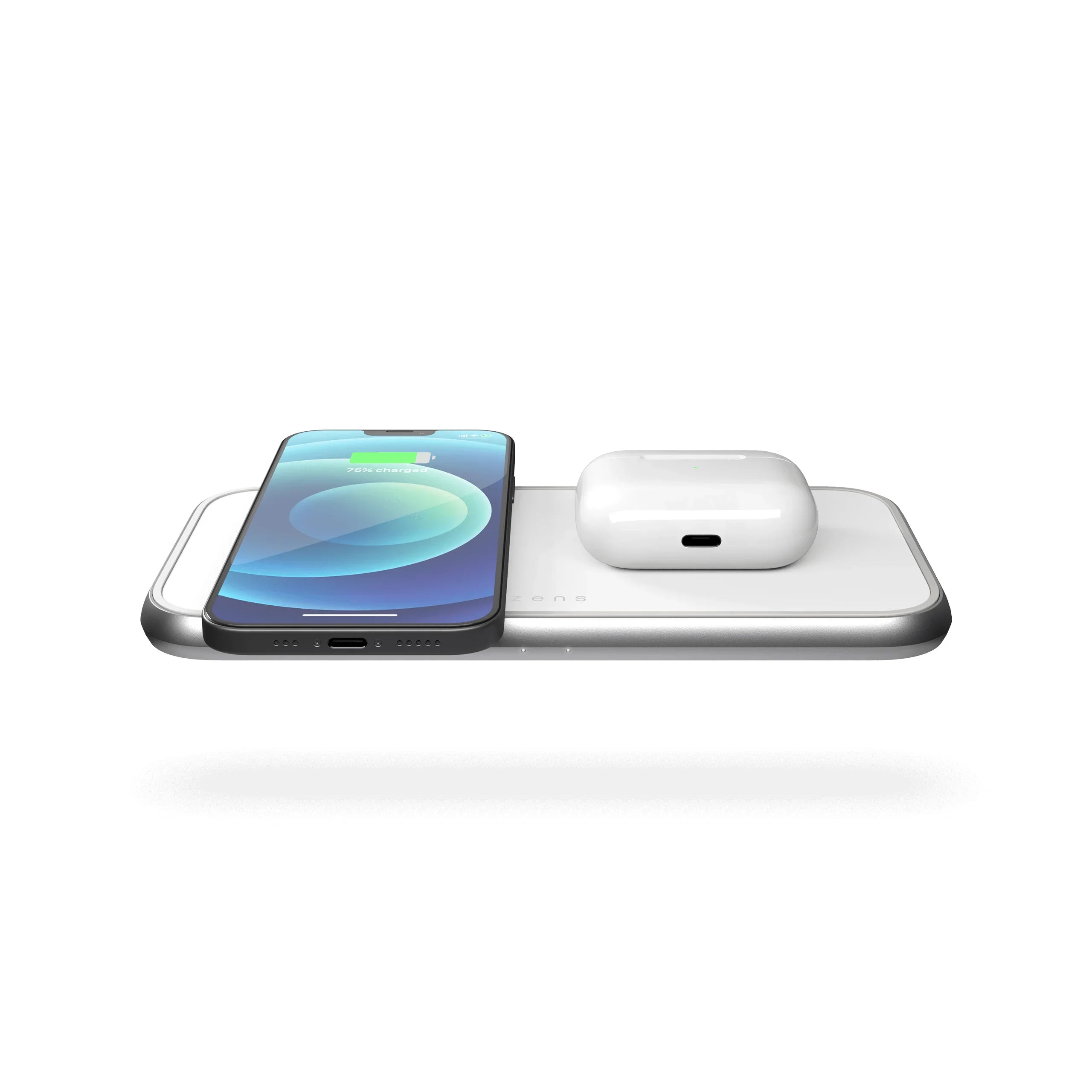 Încărcător wireless dublu Zens din aluminiu – încărcare rapidă de 20 W pentru două dispozitive, Alb